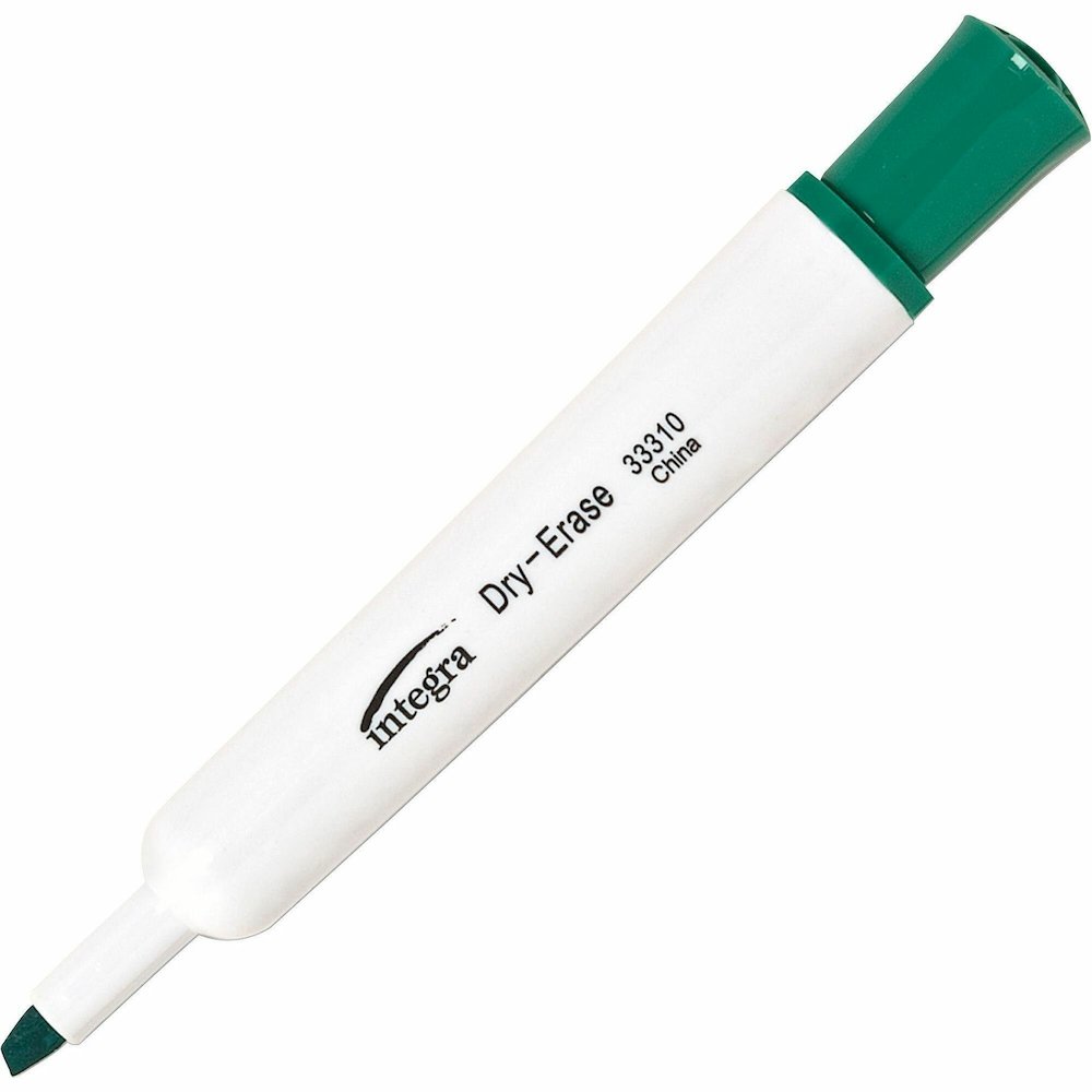 Integra Chisel Point Dry-erase Markers - Green Ink - Fiber Tip - Writing - 1 Dozen. Picture 1