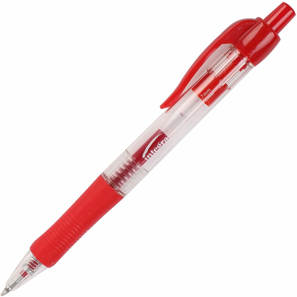 Integra Retractable 0.7mm Gel Pens - Retractable - Red Ink - Gel-based - Red Barrel - Metal Tip - 1 Dozen. Picture 1
