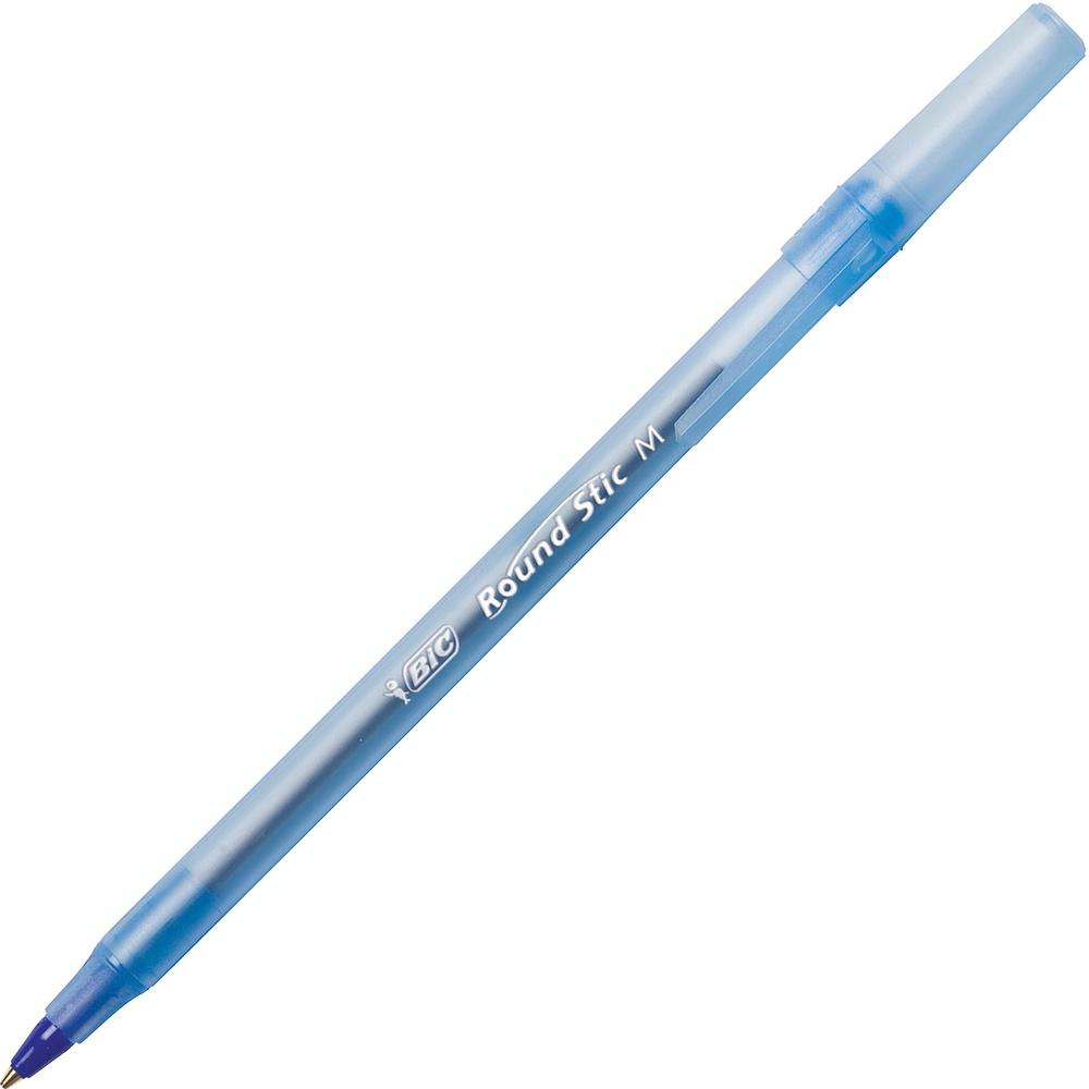 BIC Round Stic Ballpoint Pens - Medium Pen Point - Blue - Blue Barrel - 60 / Box. Picture 1