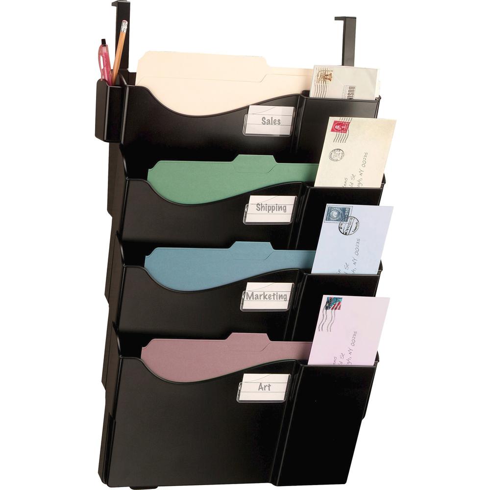 Officemate Grande Central Filing System, 4 Pockets w/Hanger Set - 4 Pocket(s) - 27.5" Height x 16.6" Width x 5" Depth - Wall Mountable - Black - 1 / Pack. Picture 1