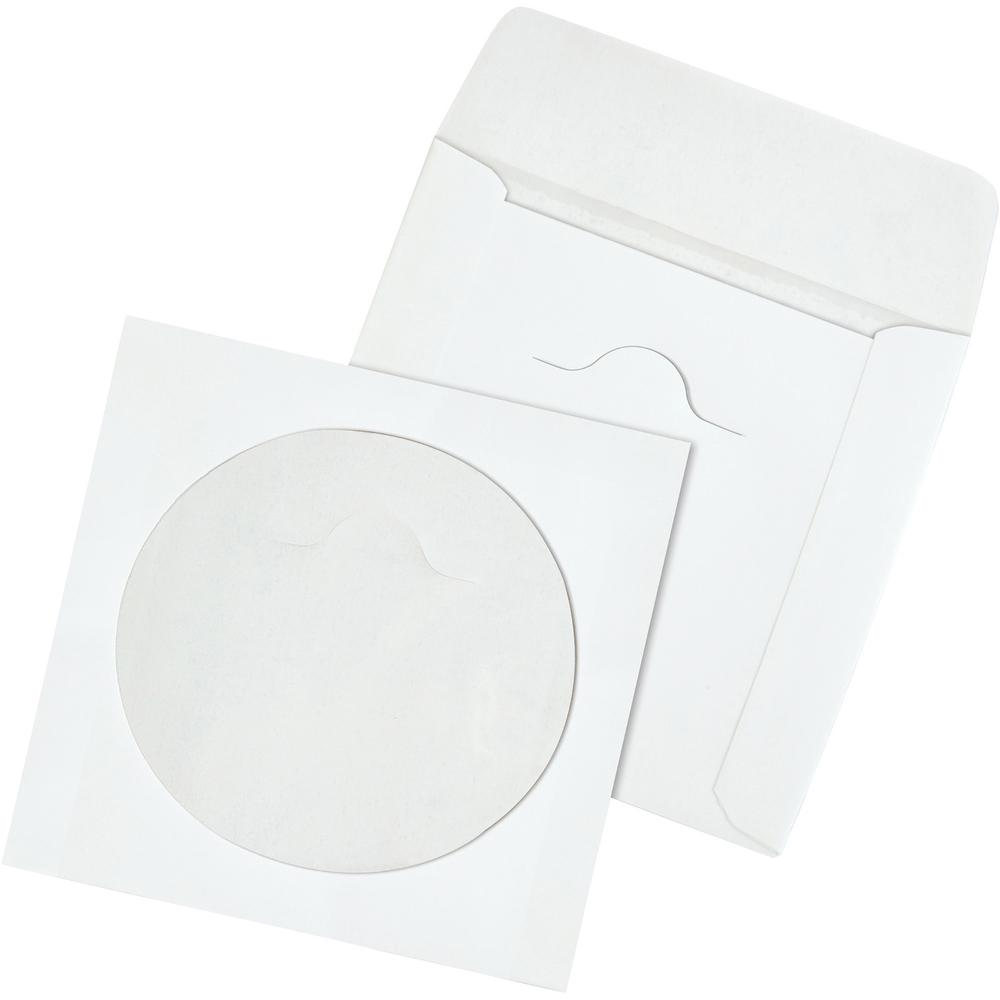 Quality Park Tech-No-Tear CD/DVD Sleeves - CD/DVD - 4 7/8" Width x 5" Length - White - Paper - 100 / Box. Picture 1