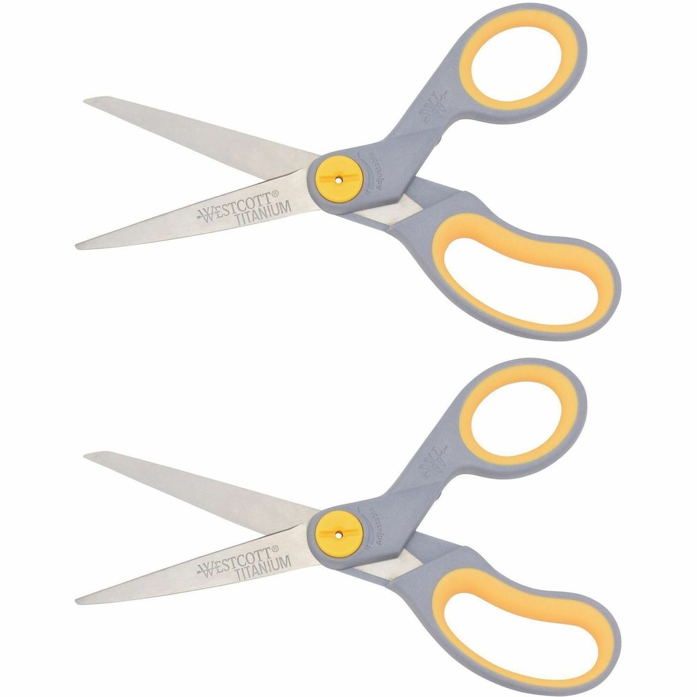 Westcott 8" Titanium Bonded Scissors - 8" Overall Length - Straight-left/right - Titanium - Pointed Tip - Gray - 2 / Pack. Picture 1
