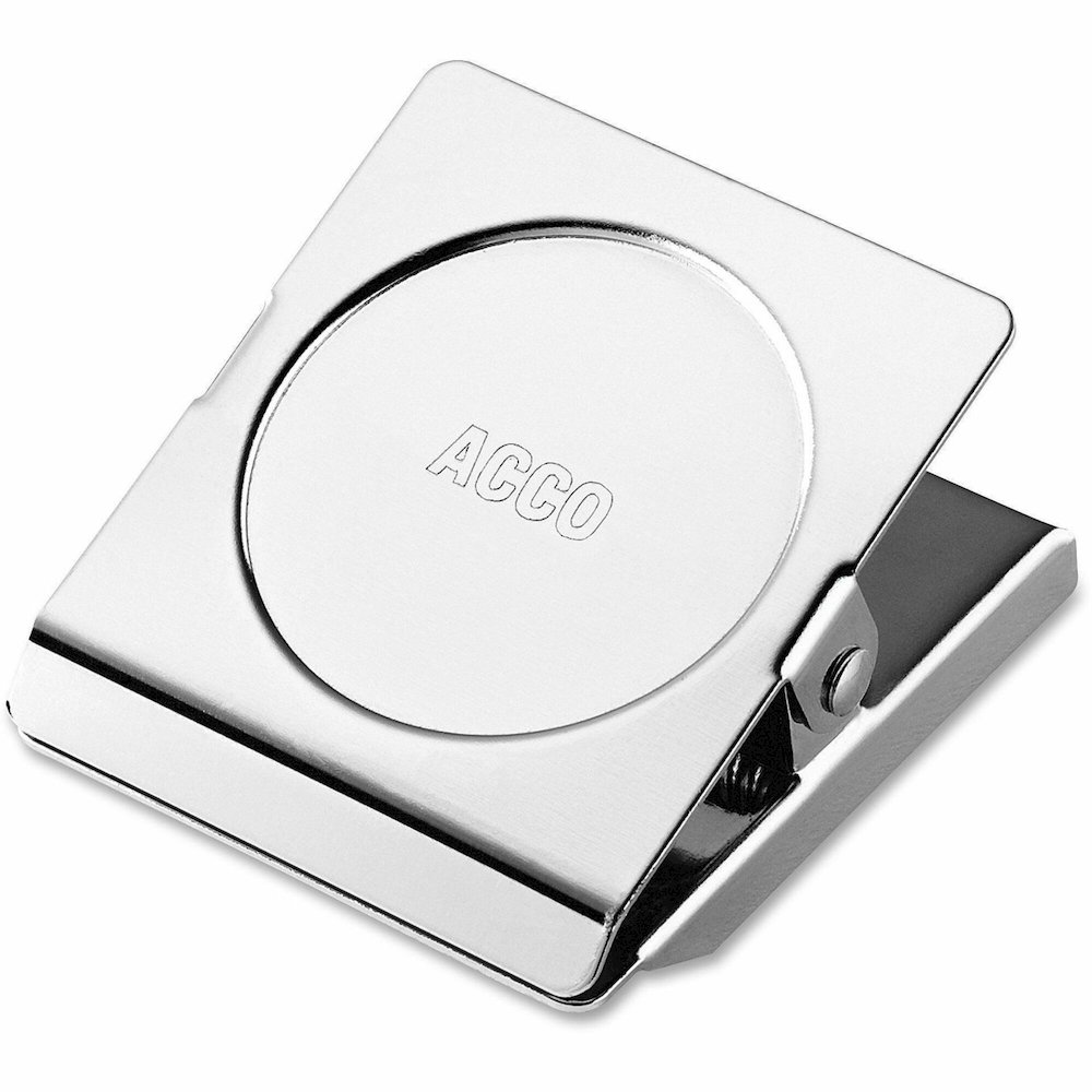 ACCO Square Large Magnetic Clip - Large - 2.3" Length - 1.13" Size Capacity - Magnetic, Rust Resistant - Silver - Metal, Chrome - 12 / Box. Picture 1
