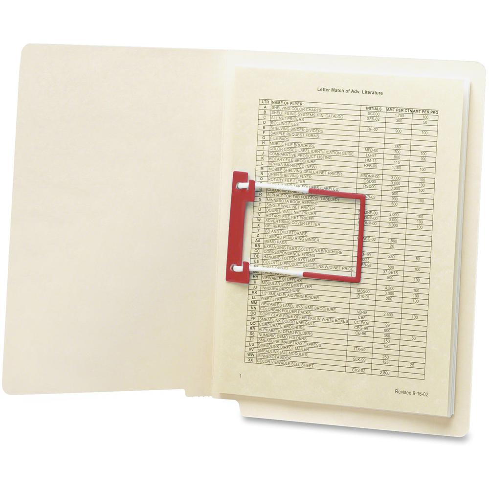 Smead U-Clip Bonded Fasteners - 2" Size Capacity - for Folder - Flexible, Heavy Duty, Self-adhesive, Acid-free - 100 / Box - Red, White - Poly. Picture 1