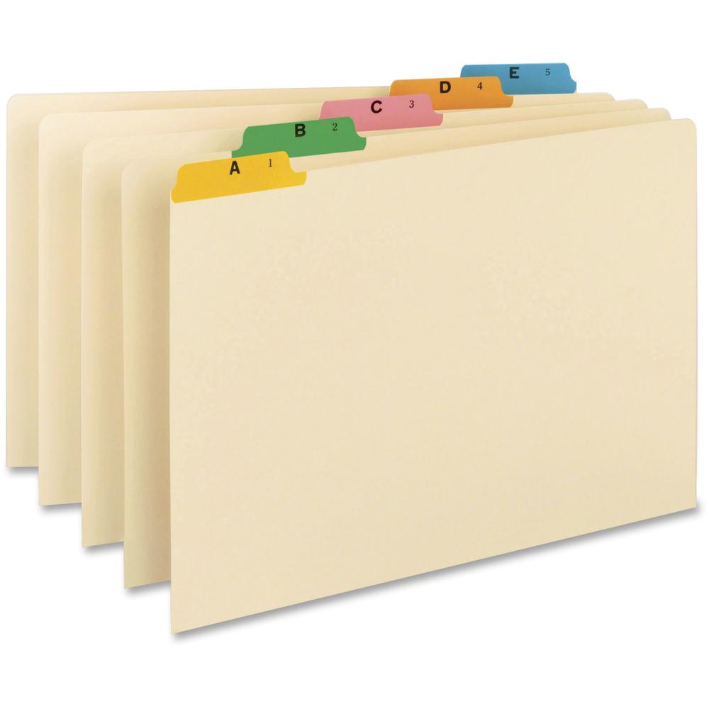 Smead Filing Guides with Alphabetic Indexing - Printed Tab(s) - Character - A-Z - Legal - 8.50" Width x 14" Length - Manila Manila Divider - Green, Pink, Blue, Salmon, Yellow Tab(s) - Recycled - 25 / . Picture 1