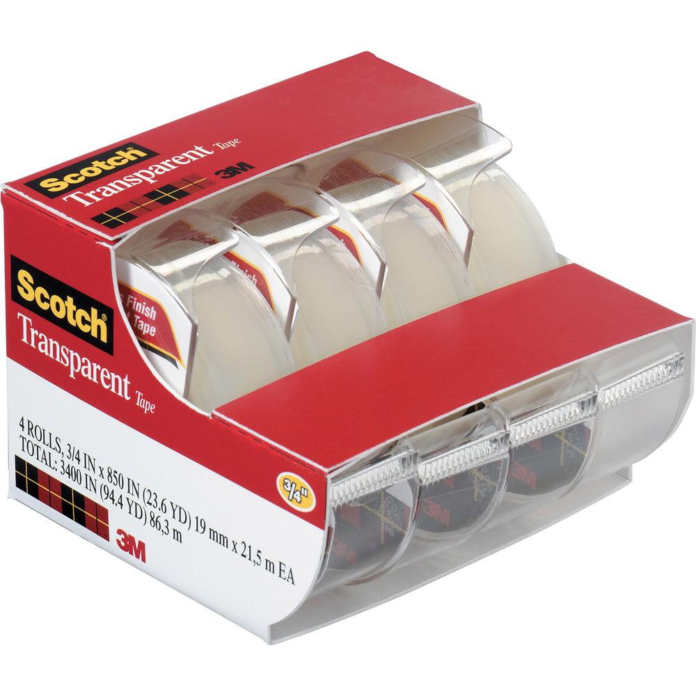 Scotch Transparent Tape - 23.61 yd Length x 0.75" Width - 1" Core - Dispenser Included - Handheld Dispenser - Stain Resistant, Moisture Resistant, Long Lasting - For Sealing, Label Protection, Wrappin. Picture 1