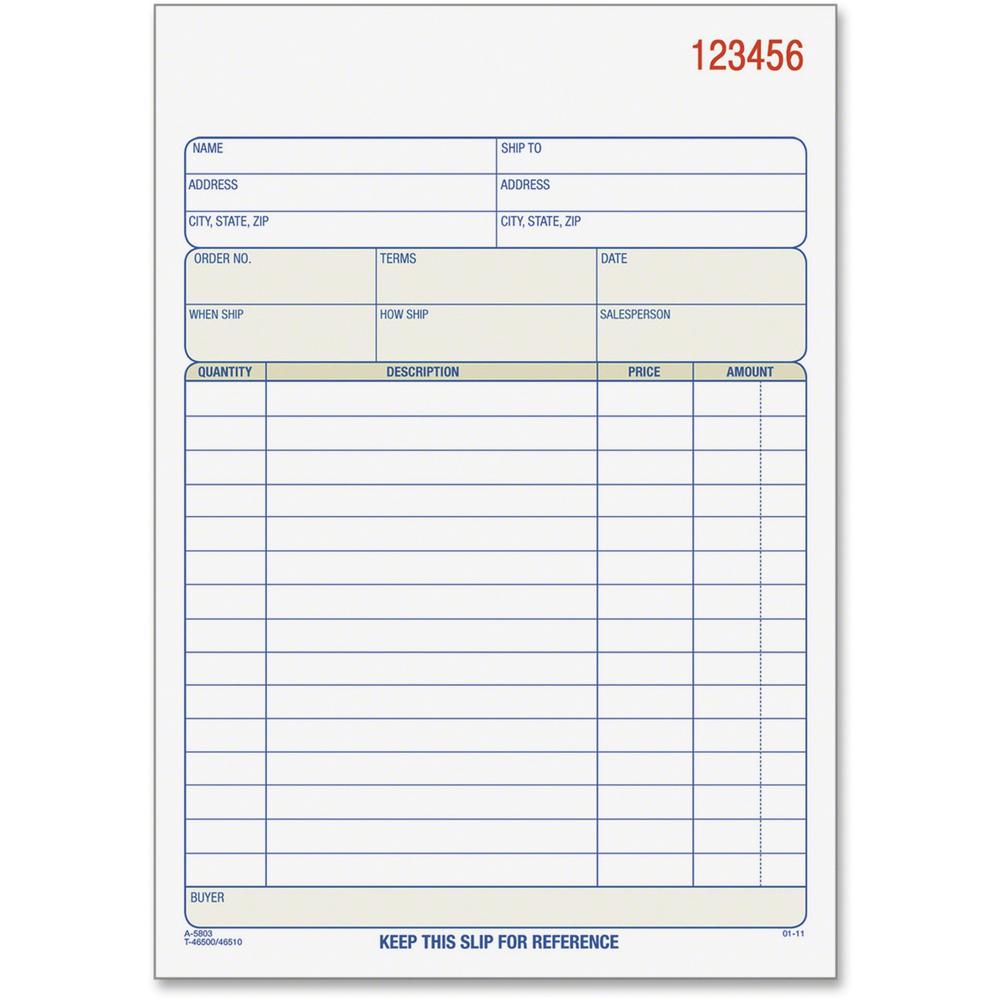 TOPS 3-part/15-item Sales Order Book - 50 Sheet(s) - 15 lb - 3 PartCarbonless Copy - 7.94" x 5.56" Form Size - White, Canary, Pink - Blue Print Color - 1 Each. Picture 1