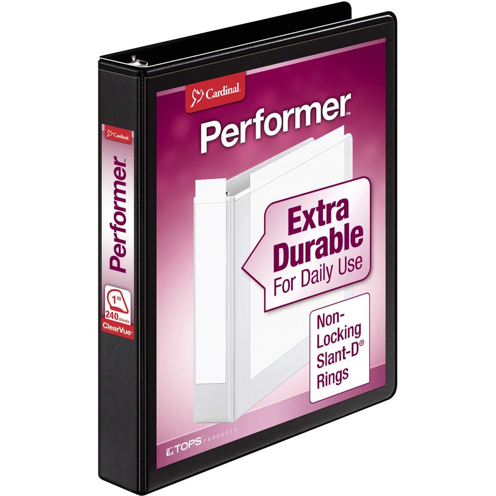Cardinal Performer ClearVue Slant-D Ring Binder - 1" Binder Capacity - Letter - 8 1/2" x 11" Sheet Size - 240 Sheet Capacity - 1" Spine Width - 3 x D-Ring Fastener(s) - 2 Inside Front & Back Pocket(s). Picture 1