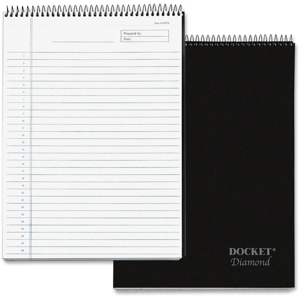 TOPS Docket Diamond Top-Wire Planning Pad - 60 Sheets - Wire Bound - 24 lb Basis Weight - 8 1/2" x 11 3/4" Sheet Size - 11.75" Height x 8.5" Width - Natural White Paper - Black Cover - Rigid, Perforat. Picture 1