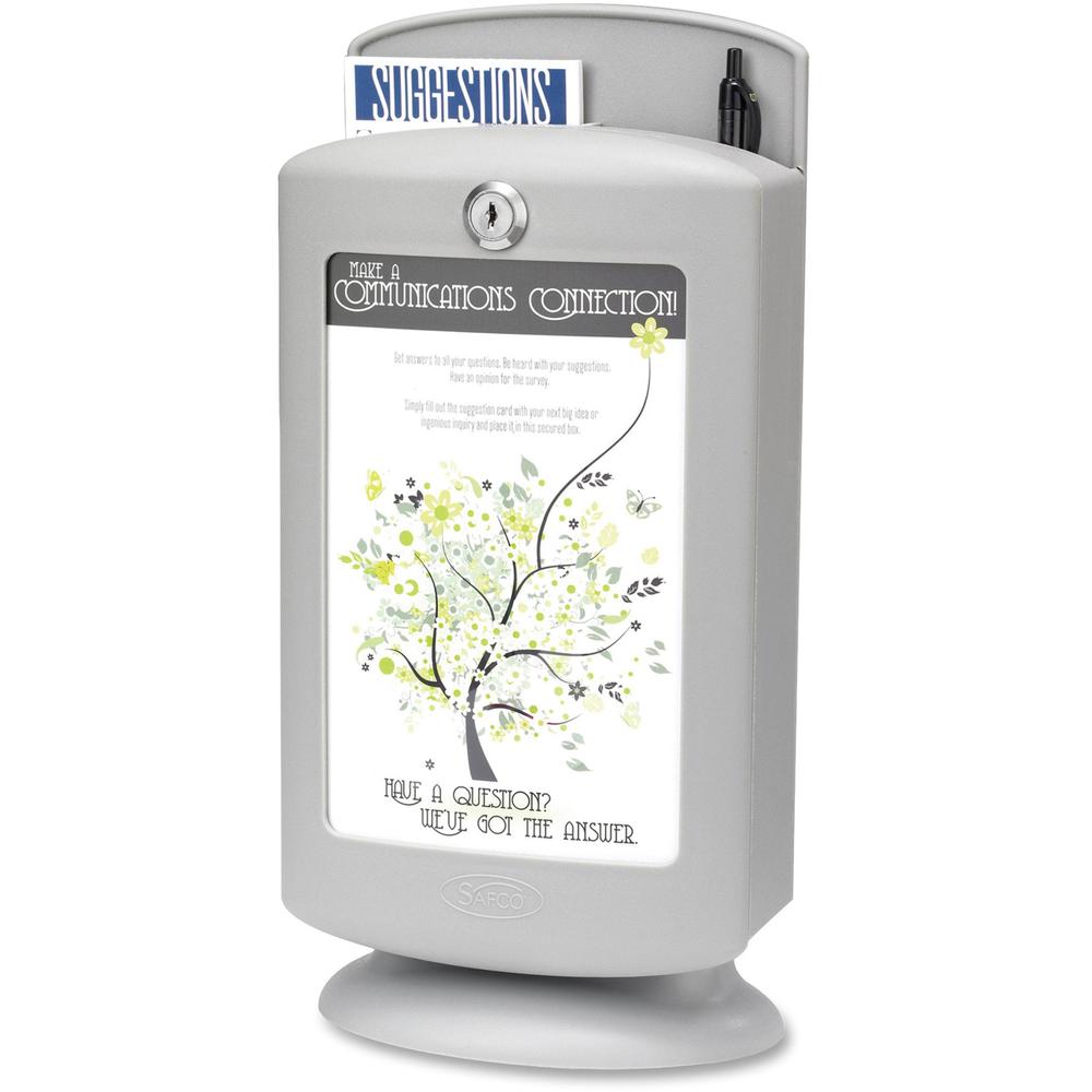 Safco Customizable Suggestion Box - External Dimensions: 7" Width x 5" Depth x 14.5" Height - 25 x Card - Plastic - Gray - For Card - 1 Each. Picture 1