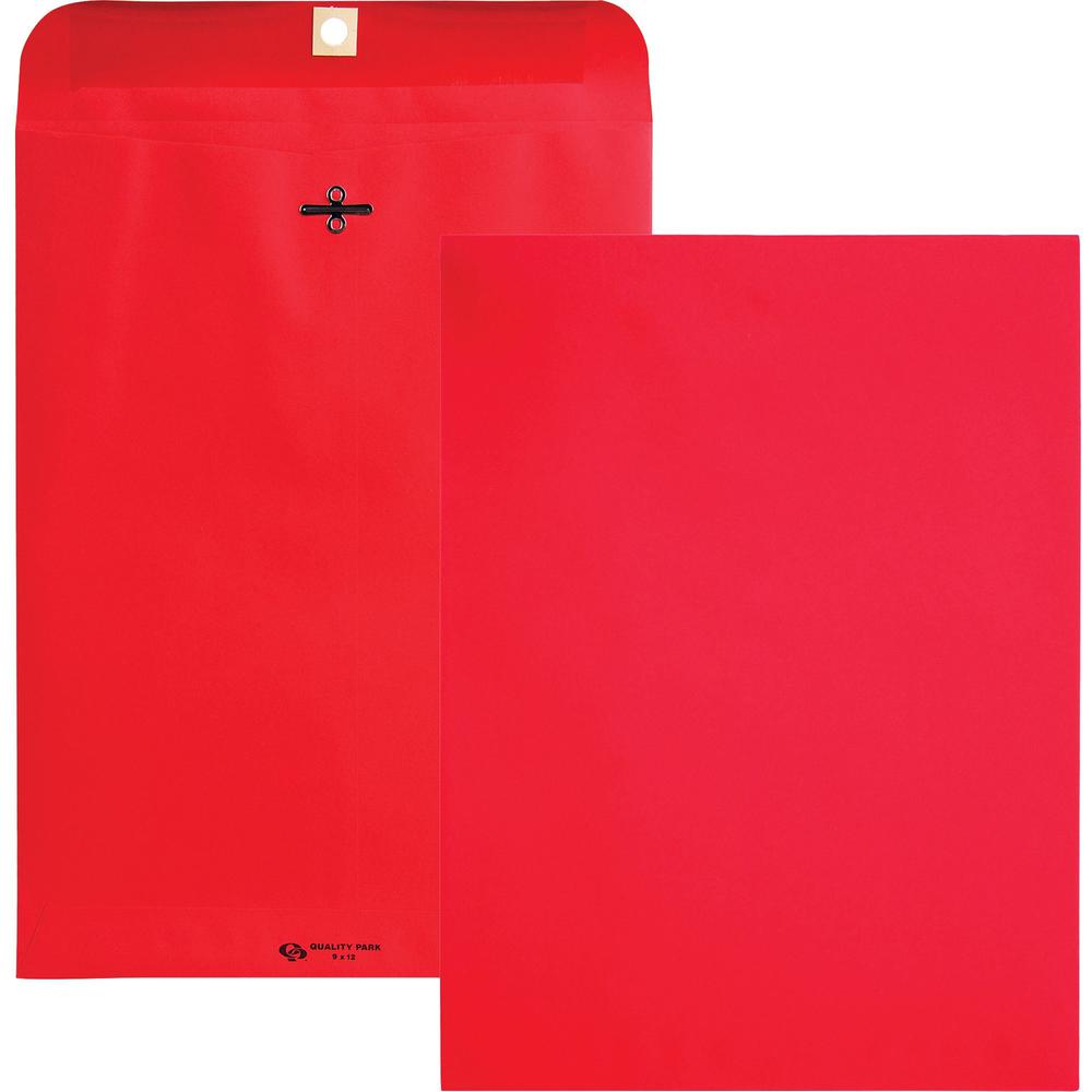 Quality Park 9 x 12 Clasp Envelopes with Deeply Gummed Flaps - Clasp - #90 - 9" Width x 12" Length - 28 lb - Clasp - Red - Paper - 10 / Pack. Picture 1