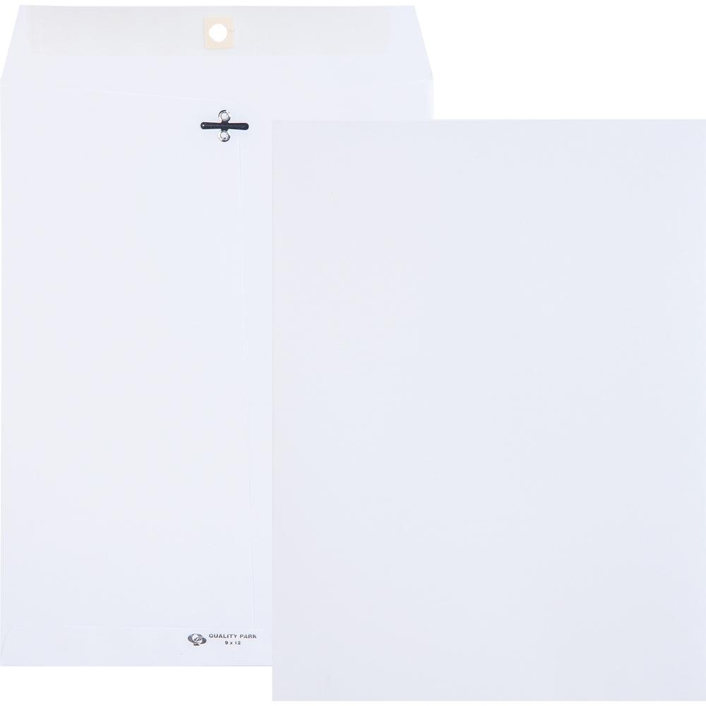 Quality Park 9 x 12 Clasp Envelopes with Deeply Gummed Flaps - Clasp - #90 - 9" Width x 12" Length - 28 lb - Gummed Flap - 100 / Box - White. Picture 1