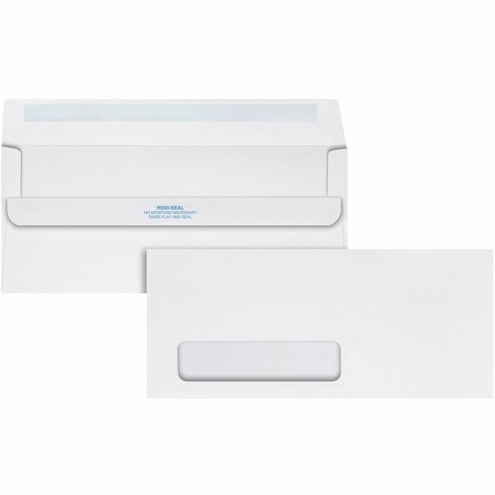 Quality Park No. 10 Single Window Envelope with a Self-Seal Closure - Single Window - #10 - 4 1/8" Width x 9 1/2" Length - 24 lb - Self-sealing - Wove - 500 / Box - White. Picture 1