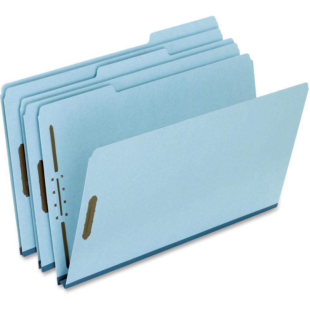 Pendaflex 1/3 Tab Cut Legal Recycled Top Tab File Folder - 8 1/2" x 14" - 2 Fastener - Top Tab Location - Assorted Tab Position - 25 pt. - Pressboard - Blue - 60% Recycled - 25 / Box. Picture 1