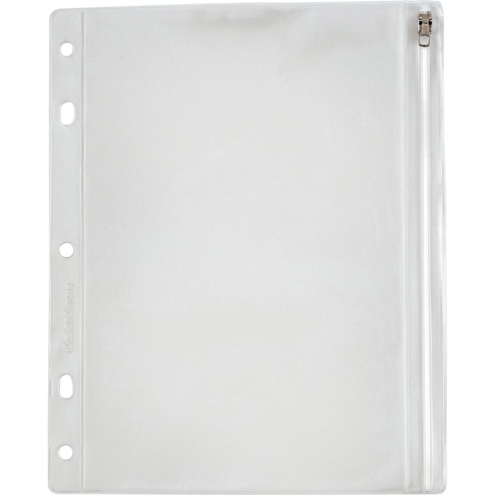 Oxford Zipper Binder Pockets - For 10 1/2" x 8" Sheet - Ring Binder - Rectangular - Clear, White - Poly - 1 Each. Picture 1