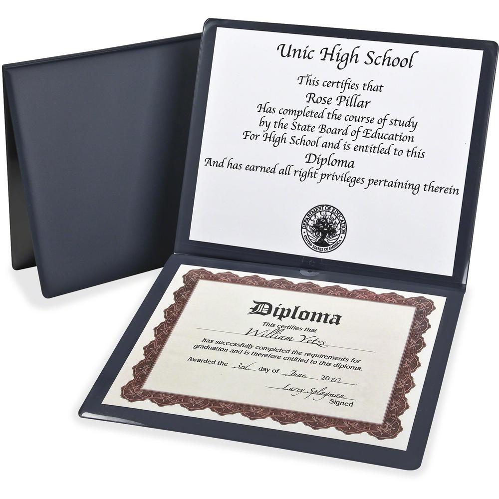 Oxford Certificate Holder - 12" x 10" - 2 Pocket - Navy - Tab, Padded, Moisture Resistant, Wall Mountable, Window, Durable - 1 Each. Picture 1