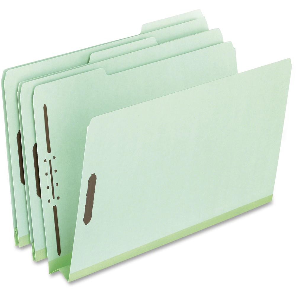 Pendaflex 1/3 Tab Cut Legal Recycled Top Tab File Folder - 8 1/2" x 14" - 2" Expansion - 2 Fastener - Top Tab Location - Assorted Tab Position - 25 pt. - Pressboard - Green - 60% Recycled - 25 / Box. Picture 1