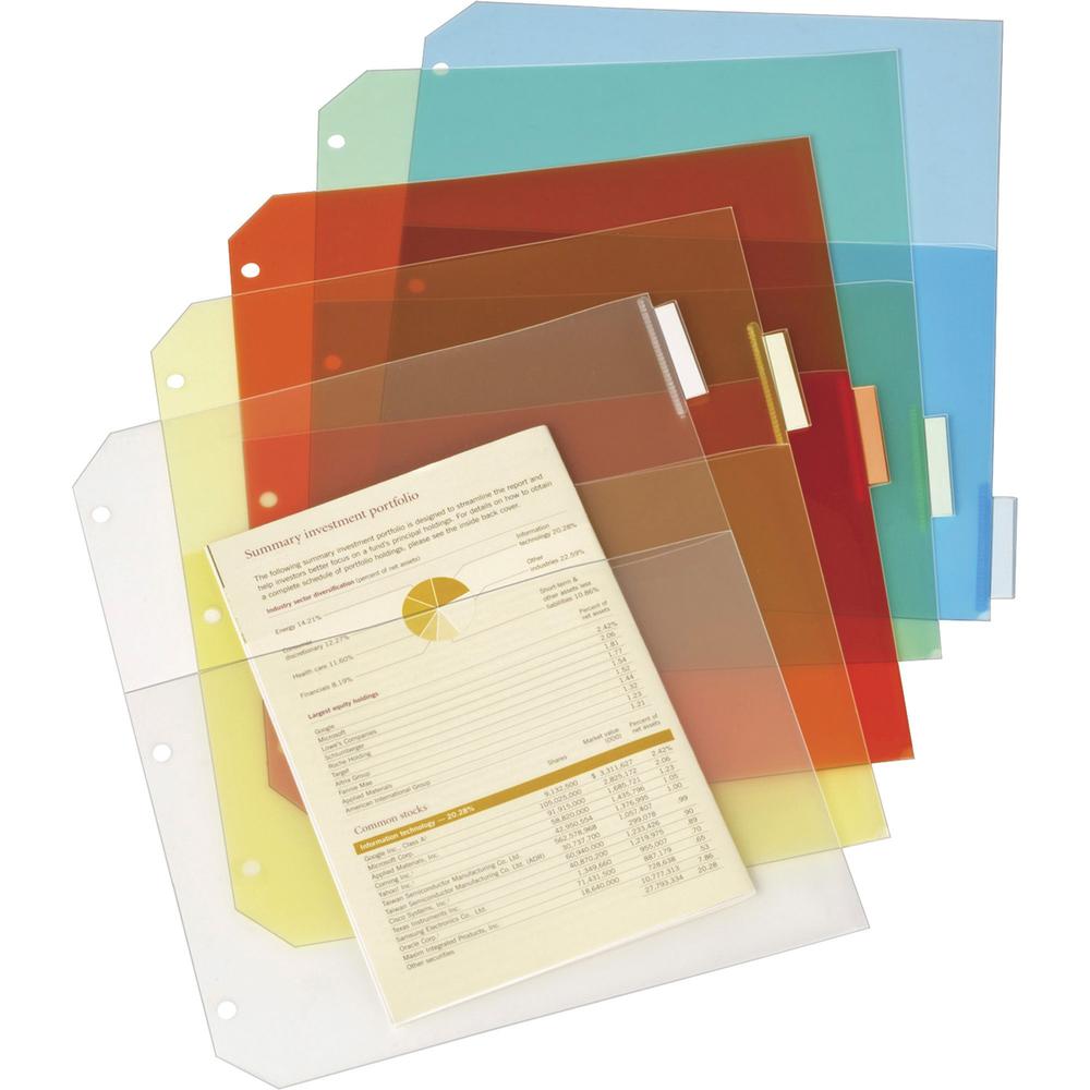 Cardinal Ring Binder Poly Pockets - 20 x Sheet Capacity - For Letter 8 1/2" x 11" Sheet - 3 x Holes - Assorted - Poly - 5 / Pack. Picture 1