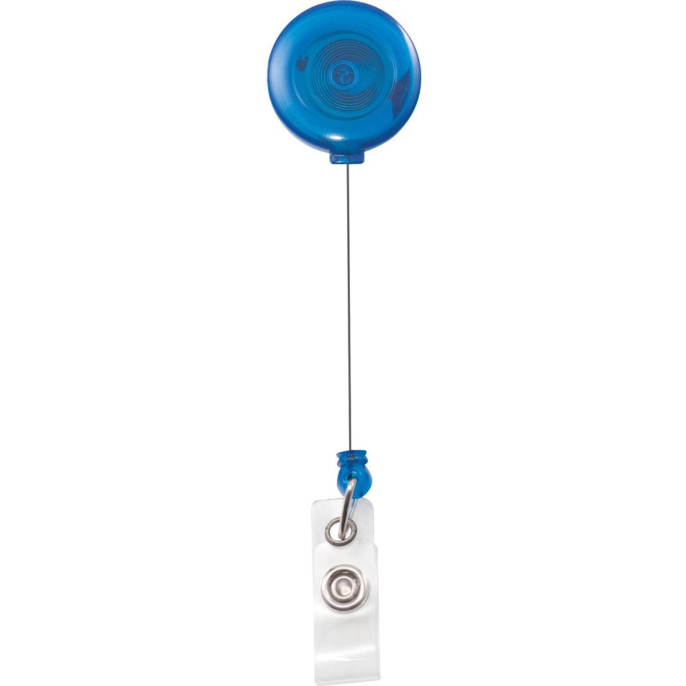 Advantus Translucent Retractable ID Card Reel with Snaps - Vinyl, Nylon, Metal - 12 / Pack - Translucent Blue, Clear. Picture 1