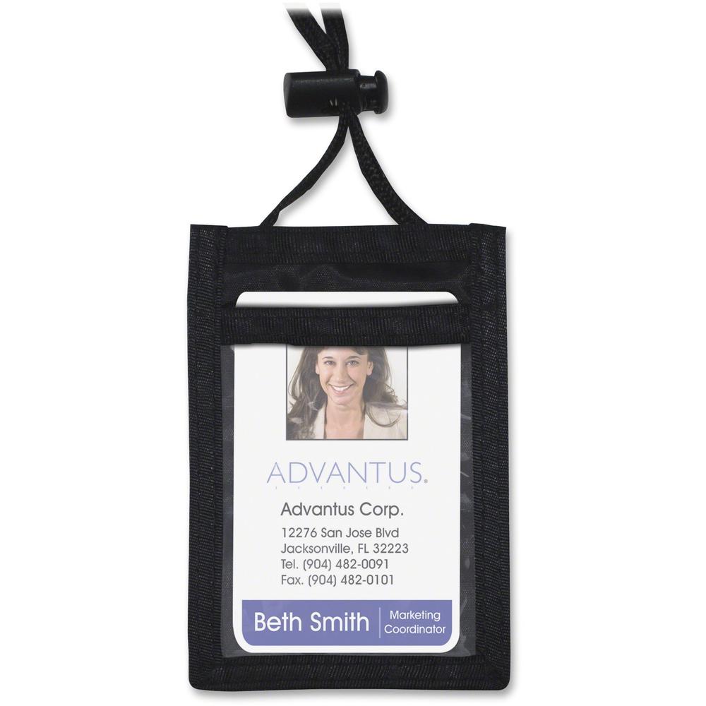 Advantus Vertical ID/Convention Neck Pouch - Vertical - Nylon - Black - 12 / Pack. Picture 1