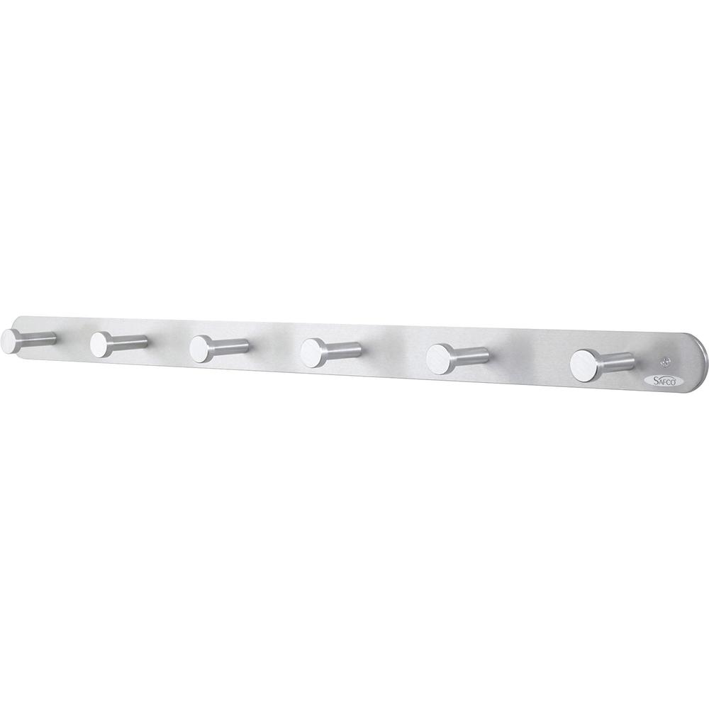 Safco Nail Head Coat Hook - 6 Hooks - 60 lb (27.22 kg) Capacity - 1" Size - for Garment - Aluminum, Steel - Silver - 1 Each. Picture 1