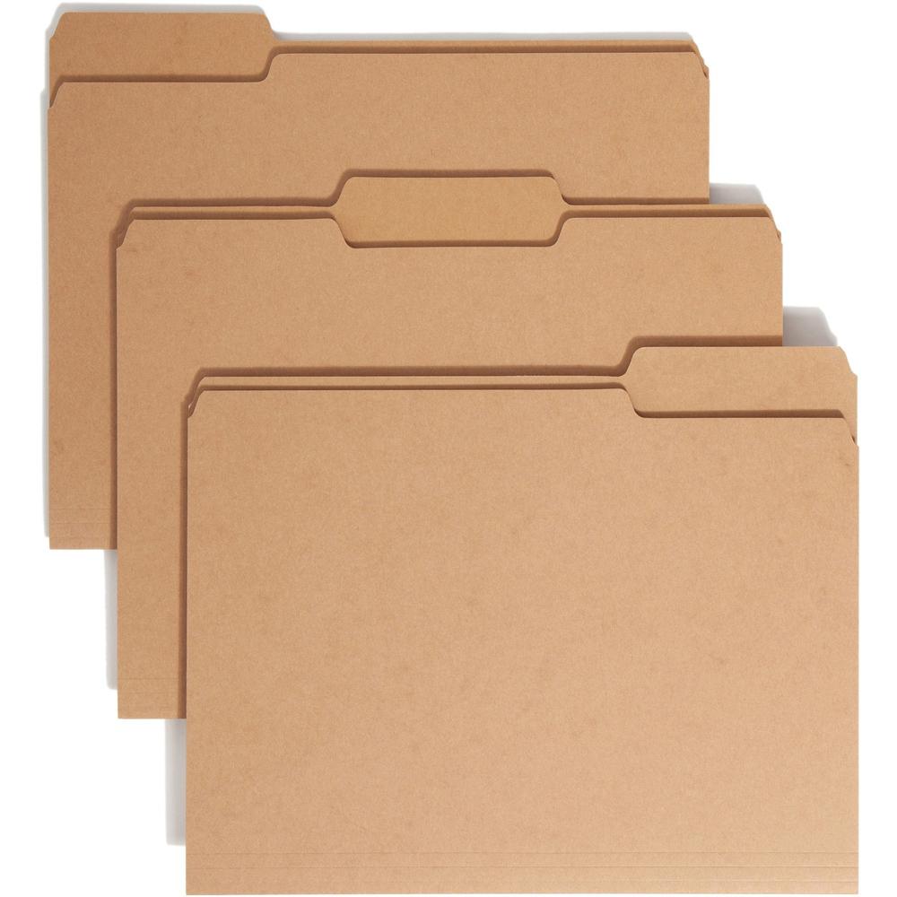 Smead 1/3 Tab Cut Letter Recycled Top Tab File Folder - Letter - 8.5" x 11" - 1/3 Tab Cut - 50 / Box - 17pt. - Kraft. Picture 1