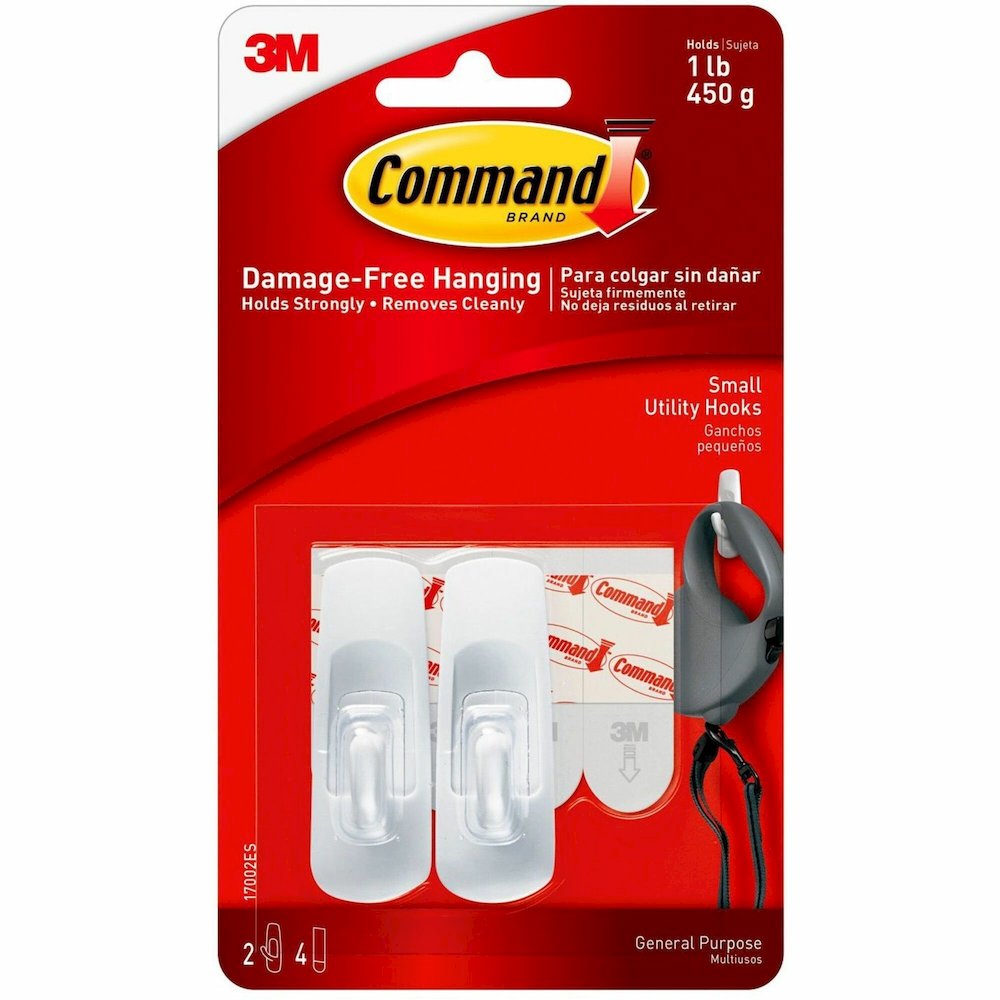 Command Utility Hooks - 2 Small Hook - 1 lb (453.6 g) Capacity - Plastic - White - 6 / Bag. Picture 1