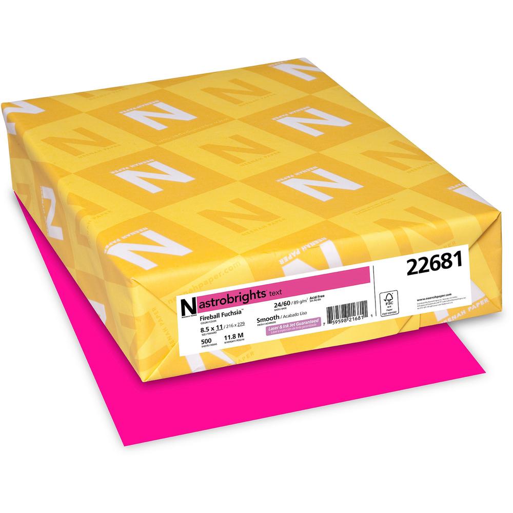 Astrobrights Color Paper - Fuchsia - Letter - 8 1/2" x 11" - 24 lb Basis Weight - Smooth - 500 / Ream - Acid-free, Lignin-free, Chlorine-free, Heavyweight - Fireball Fuchsia. Picture 1