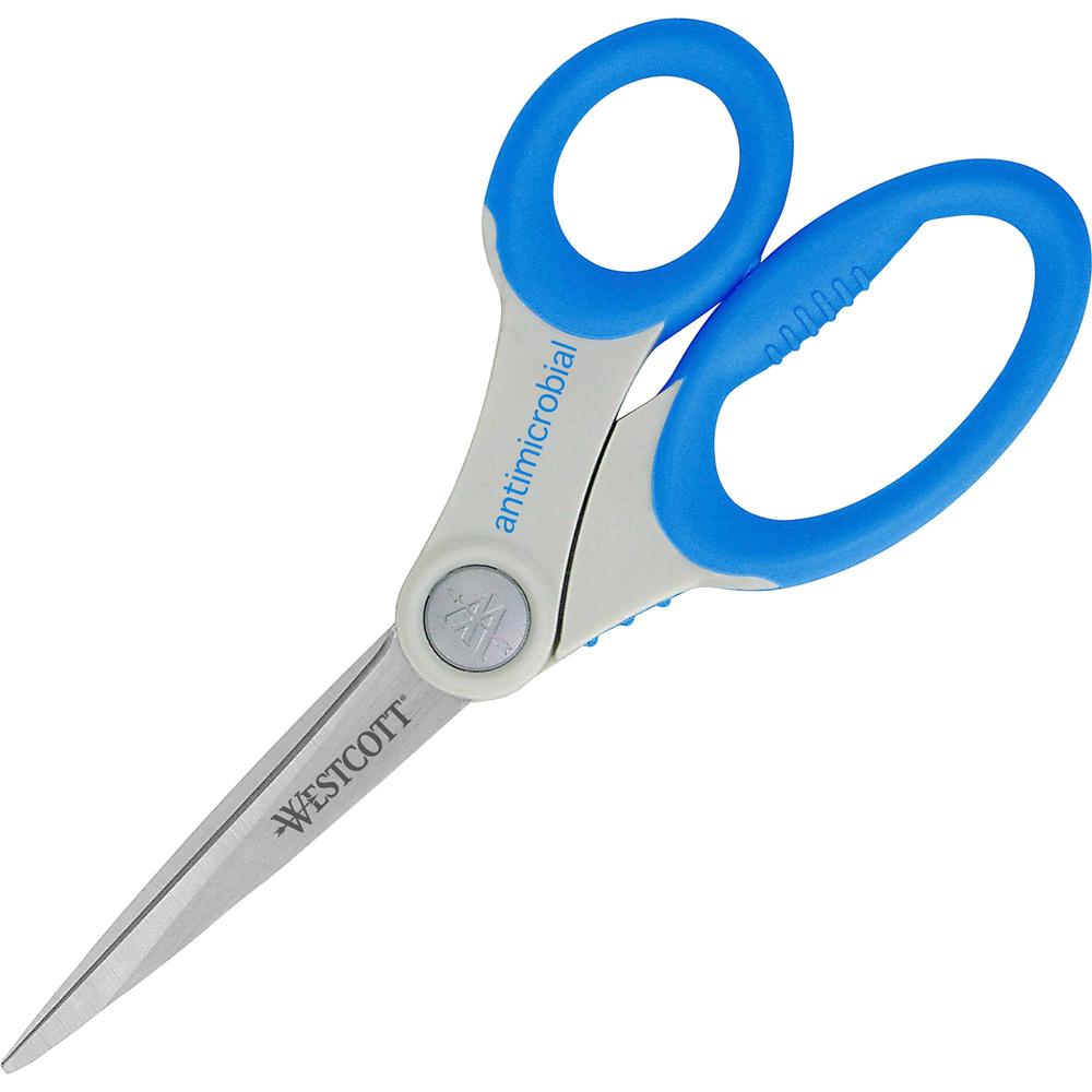 Westcott 8" Antimicrobial Scissors - 8" Overall Length - Straight-left/right - Stainless Steel - Pointed Tip - Blue - 1 Each. Picture 1