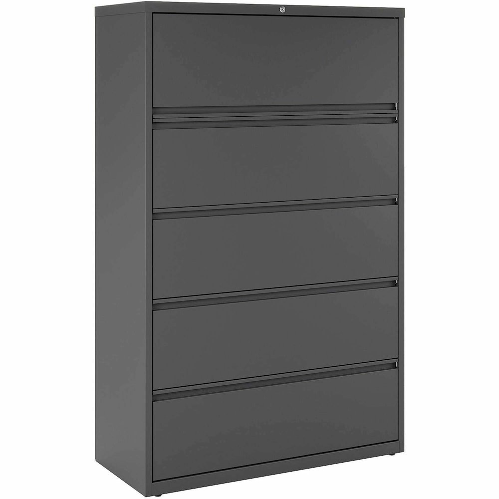Lorell Fortress Series Lateral File w/Roll-out Posting Shelf - 42" x 18.6" x 67.7" - 5 x Drawer(s) - Legal, Letter, A4 - Lateral - Rust Proof, Leveling Glide, Interlocking - Charcoal - Steel - Recycle. Picture 1