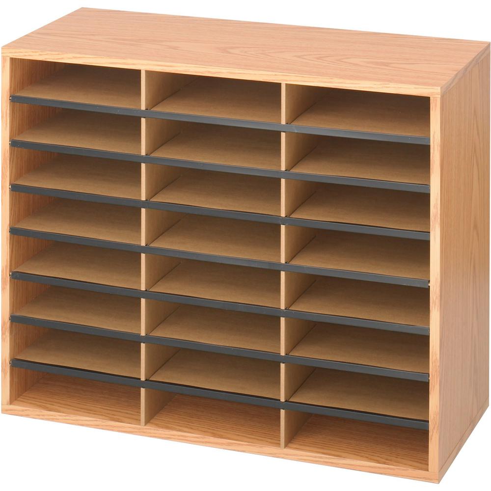 Safco Laminte Literature Organizer - 24 Compartment(s) - Compartment Size 2.50" x 9" x 11.75" - 23.5" Height x 29" Width x 12" DepthFloor - Laminate - Medium Oak - Particleboard - 1 Each. Picture 1