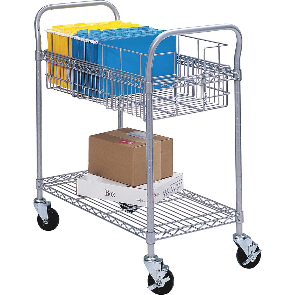 Safco Wire Mail Cart - Dual Handle - 600 lb Load Capacity - 4 Casters - 4" Caster Size - Steel - 18.75" Width x 39" Depth x 38.50" Height - Metallic Gray - 1 Each. Picture 1