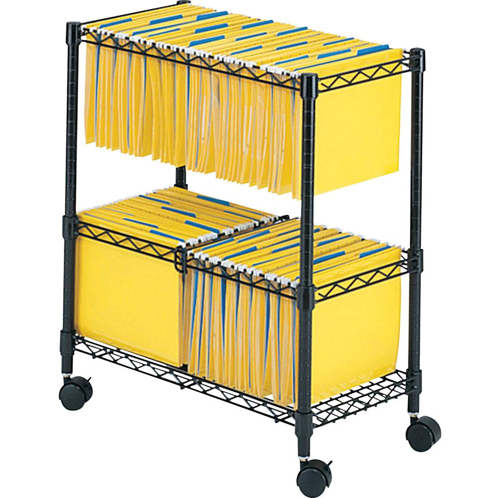 Safco 2-Tier Rolling File Cart - 300 lb Load Capacity - 4 Casters - Steel - 25.75" Width x 14" Depth x 29.75" Height - Black - 1 Each. Picture 1