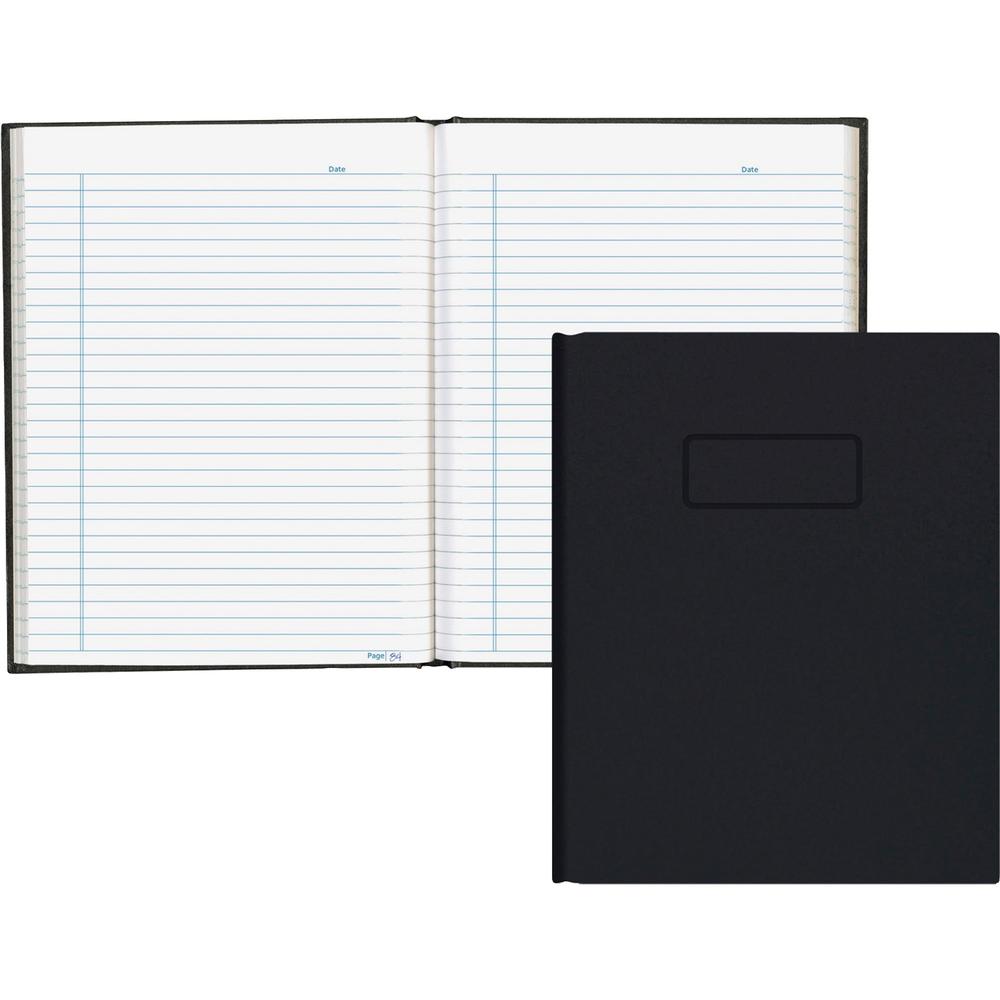 Blueline Hardbound Business Books - 96 Sheets - 192 Pages - Perfect Bound - Ruled Blue Margin - 9 1/4" x 7 1/4" - White Paper - Black Cover - Hard Cover, Self-adhesive, Index Sheet - Recycled - 1 Each. Picture 1