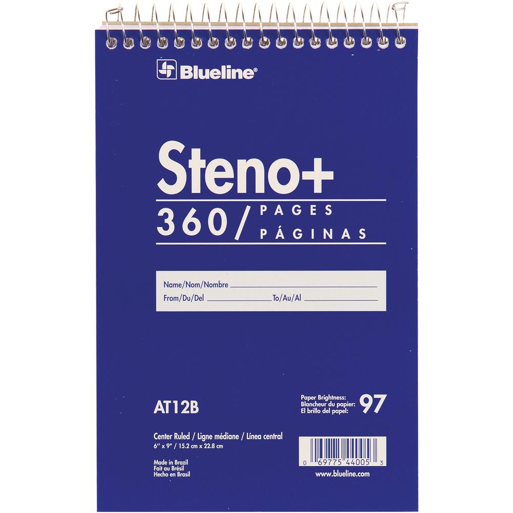 Blueline White Paper Wirebound Steno Pad - 350 Sheets - Wire Bound - Front Ruling Surface - 6" x 9" Sheet Size - White Paper - Cardboard Cover - Stiff-cover - 1 Each. Picture 1
