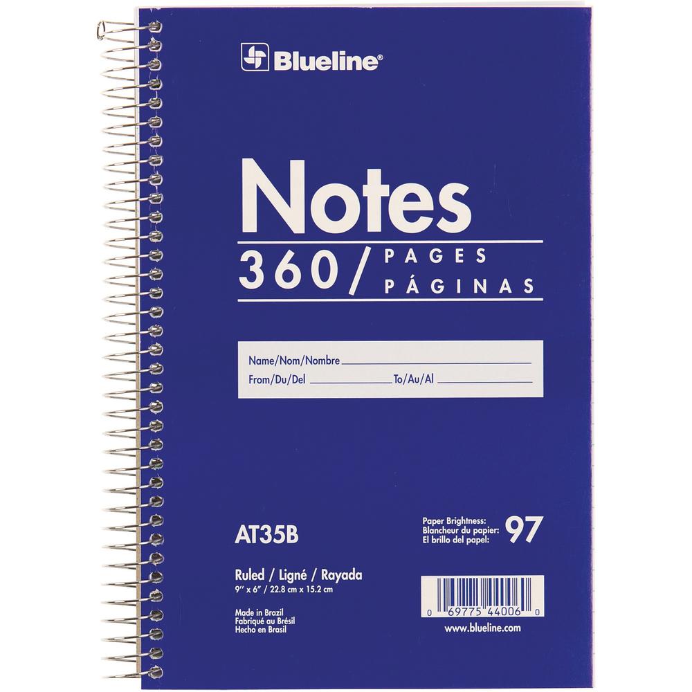 Blueline White Paper Wirebound Steno Pad - 360 Sheets - Spiral - Front Ruling Surface - 9" x 6" Sheet Size - White Paper - Blue Cardboard Cover - Flexible Cover - 1 Each. Picture 1