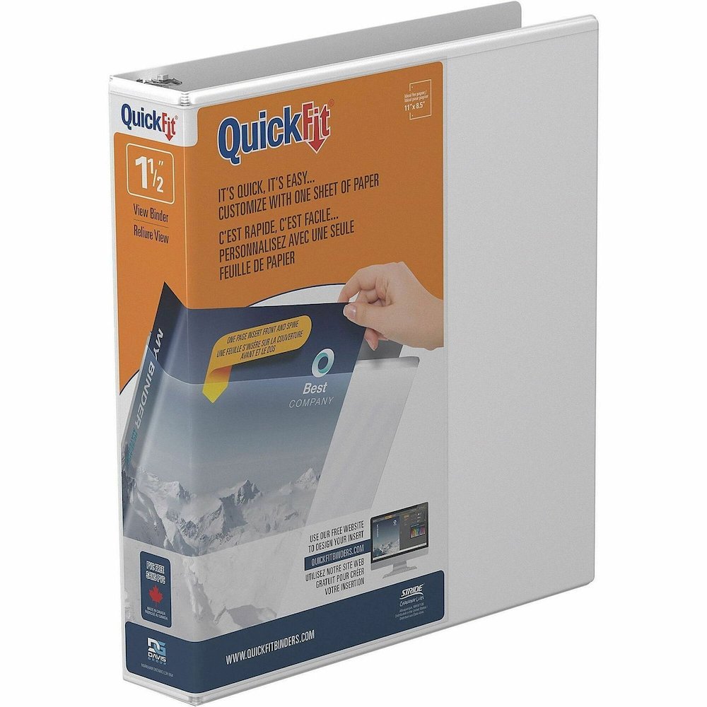 QuickFit Clear-View Binder, 3-Ring Binder, Round Ring, 1.5 Inch, White - 1 1/2" Binder Capacity - Letter - 8 1/2" x 11" Sheet Size - 275 Sheet Capacity - 3 x 1.50" Ring - Fastener: Round Ring - Pocket. Picture 1