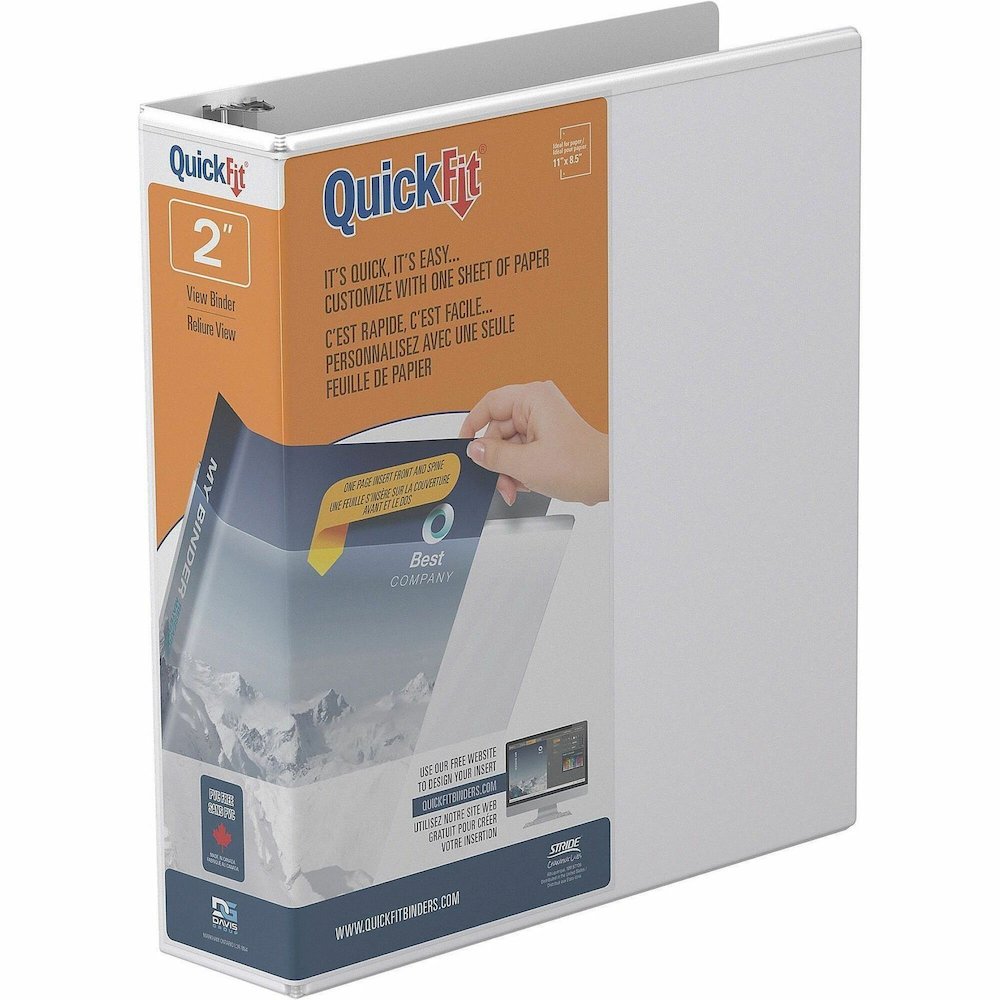 QuickFit Clear-View Binder, 3-Ring Binder, Round Ring, 2 Inch, White - 2" Binder Capacity - Letter - 8 1/2" x 11" Sheet Size - 400 Sheet Capacity - 3 x 2" Ring - Fastener: Round Ring - Pocket: Interna. Picture 1