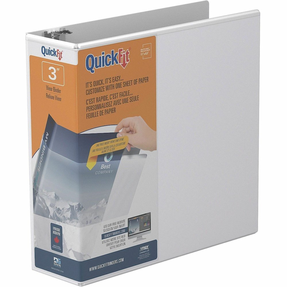 QuickFit Clear-View Binder, 3-Ring Binder, Round Ring, 3 Inch, White - 3" Binder Capacity - Letter - 8 1/2" x 11" Sheet Size - 600 Sheet Capacity - 3 x 3" Ring - Fastener: Round Ring - Pocket: Interna. Picture 1