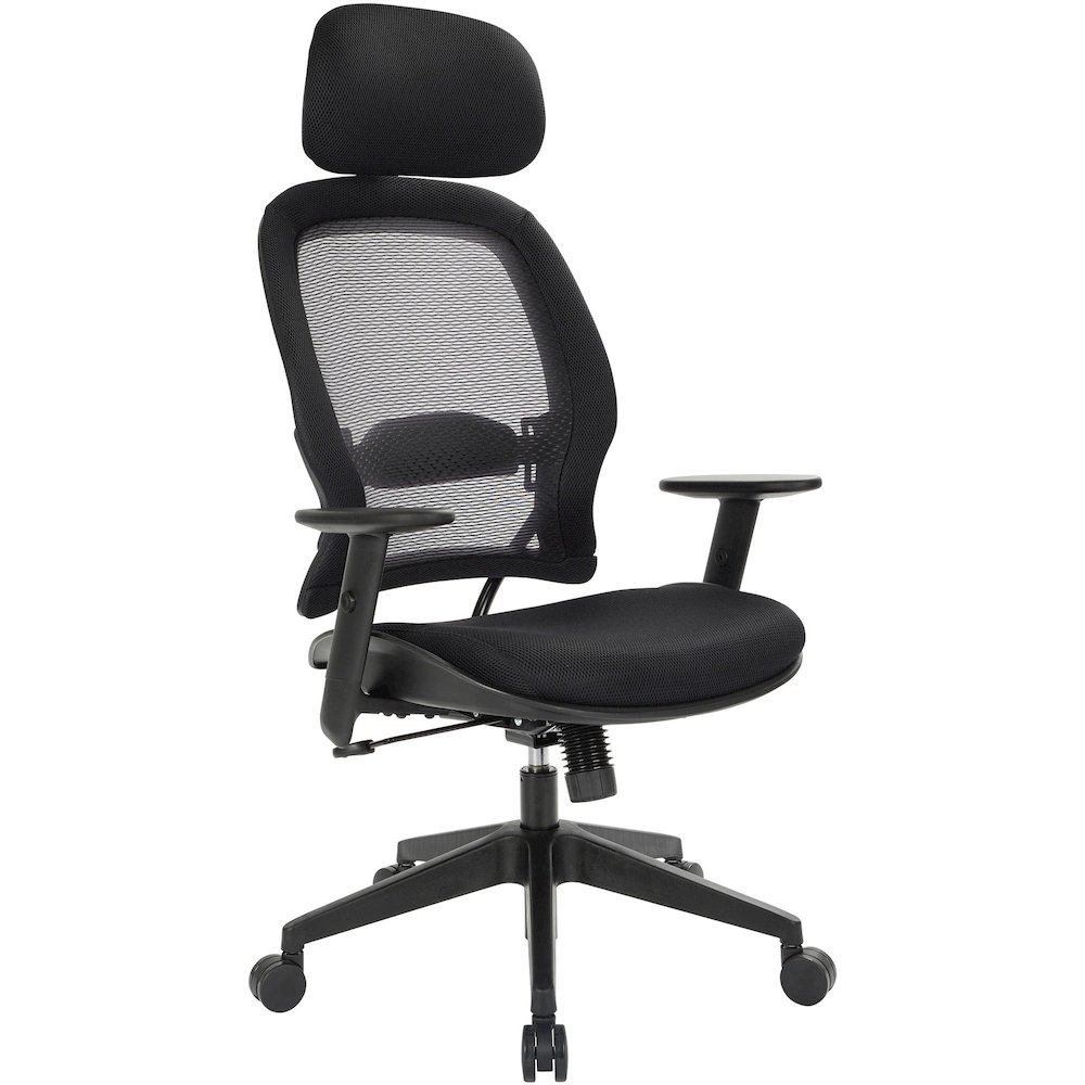 Office Star Professional Air Grid Chair with Adjustable Headrest - Mesh Seat Material - 5-star Base - Black - 1 Each. Picture 1