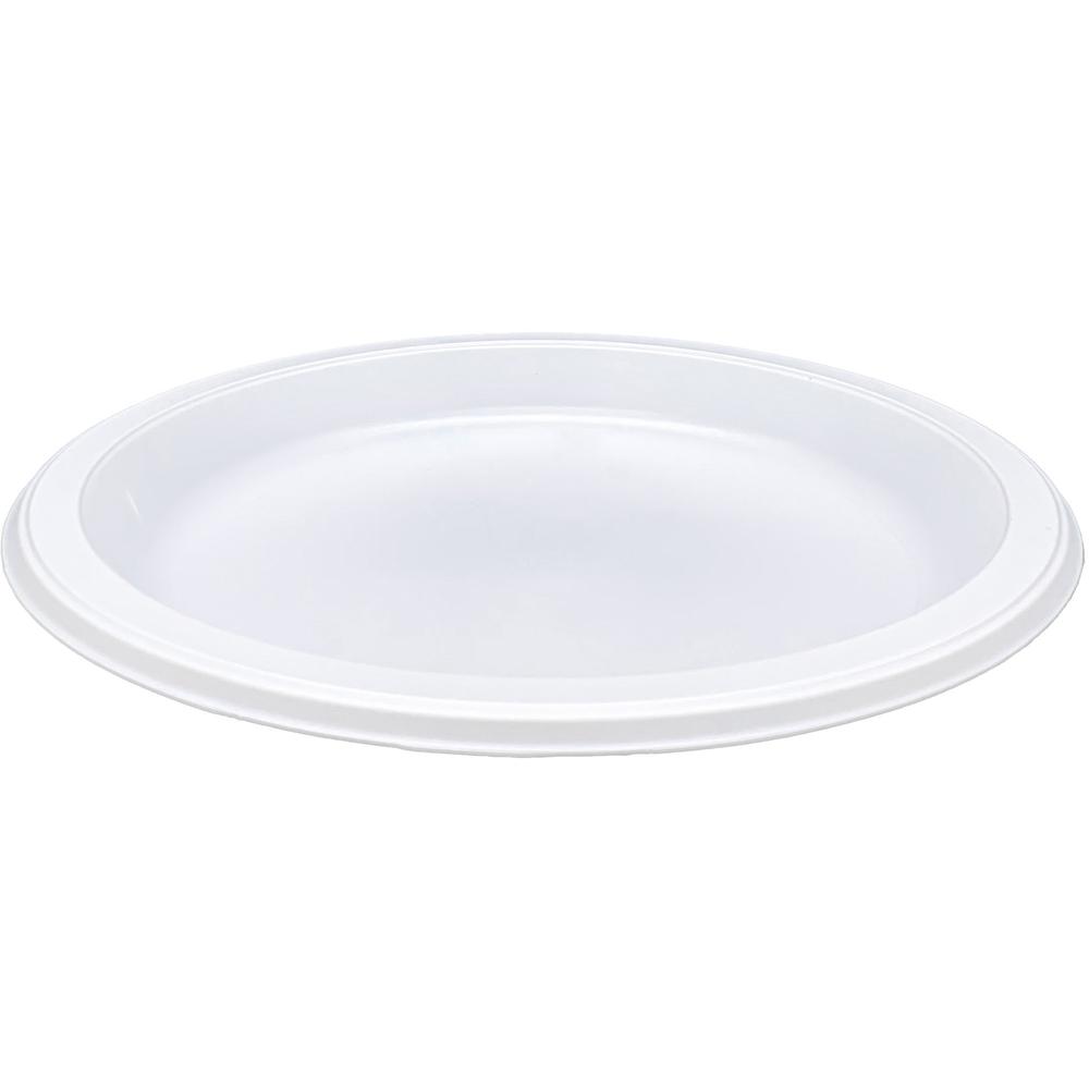 Genuine Joe 10-1/4" Large Plastic Plates - Disposable - 10.3" Diameter - Warm White - Plastic Body - 125 / Pack. Picture 1