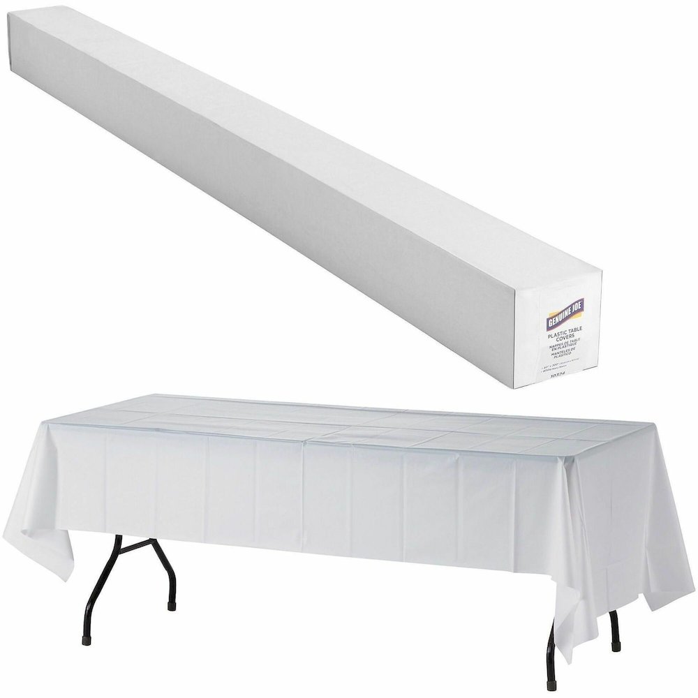 Genuine Joe Banquet-Size Plastic Tablecover - 300 ft Length x 40" Width - Plastic - White - 1 Roll. Picture 1