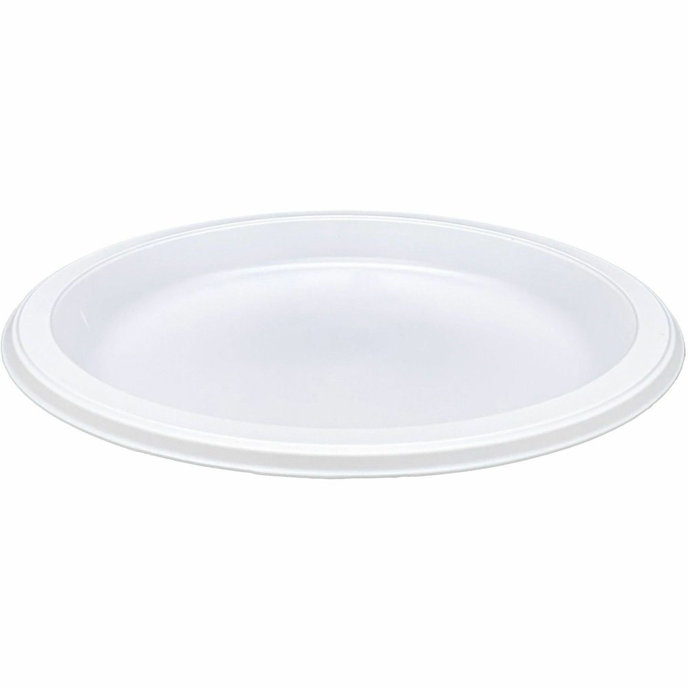 Genuine Joe 9" Reusable Plastic Plates - Serving - Disposable - 9" Diameter - White - Plastic Body - 125 / Pack. Picture 1