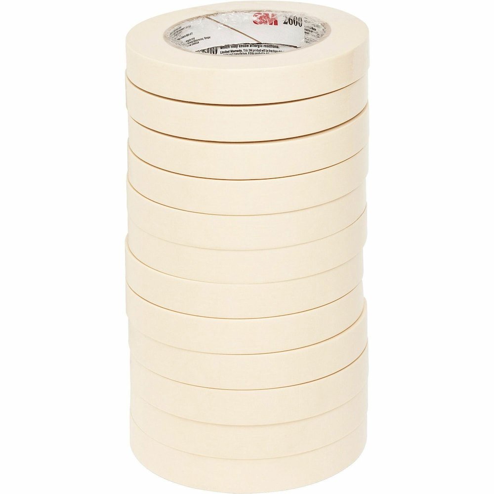 Highland Economy Masking Tape - 60 yd Length x 0.71" Width x 4.4 mil Thickness - 3" Core - Tan - Rubber Backing - For Labeling, Bundling, Wrapping, Mounting, Holding - 12 / Pack. Picture 1