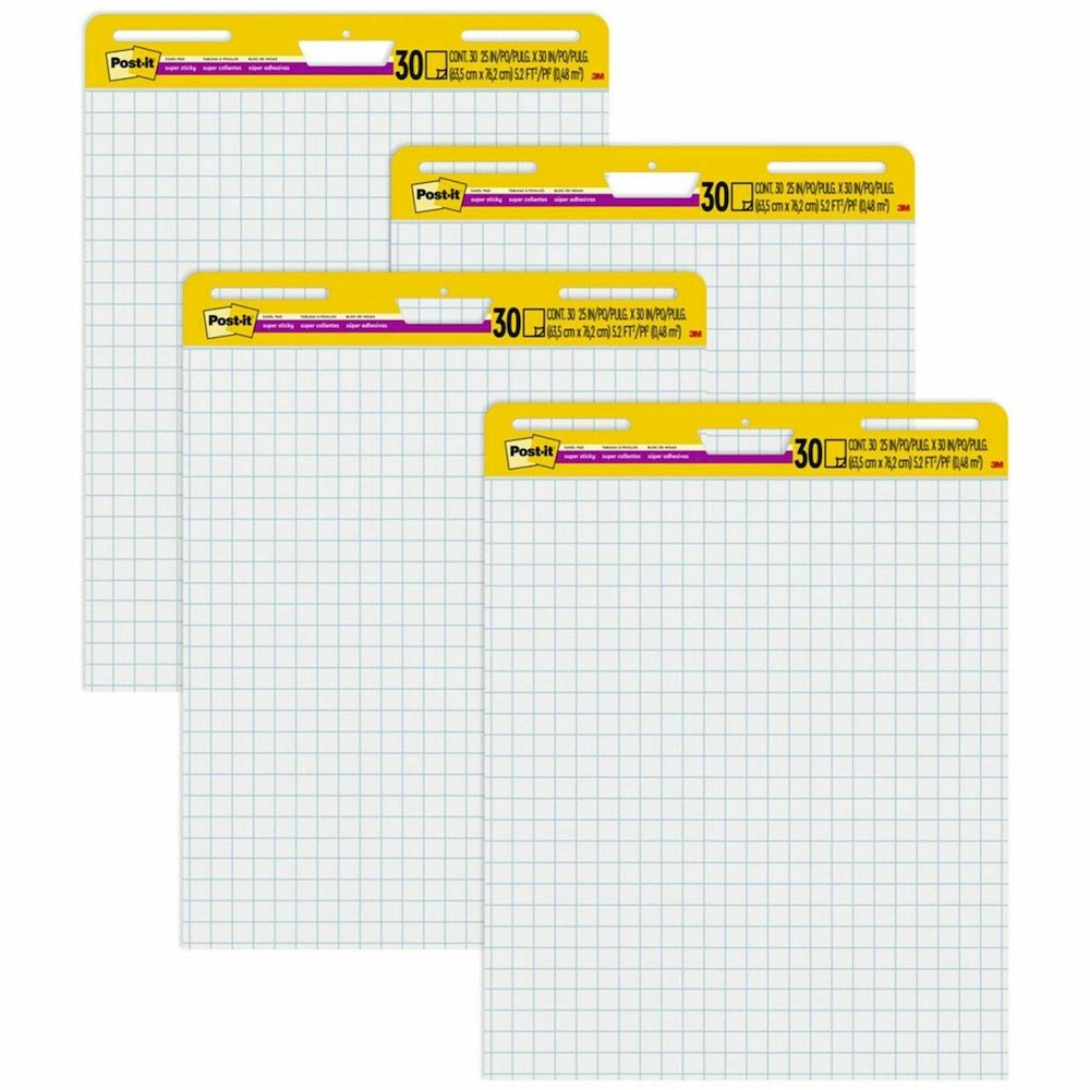 Post-it&reg; Self-Stick Easel Pad Value Pack with Faint Grid - 30 Sheets - Stapled - Feint Front Ruling - Blue Margin - 18.50 lb Basis Weight - 25" x 30" Sheet Size - White Paper - Cardboard Cover - S. Picture 1