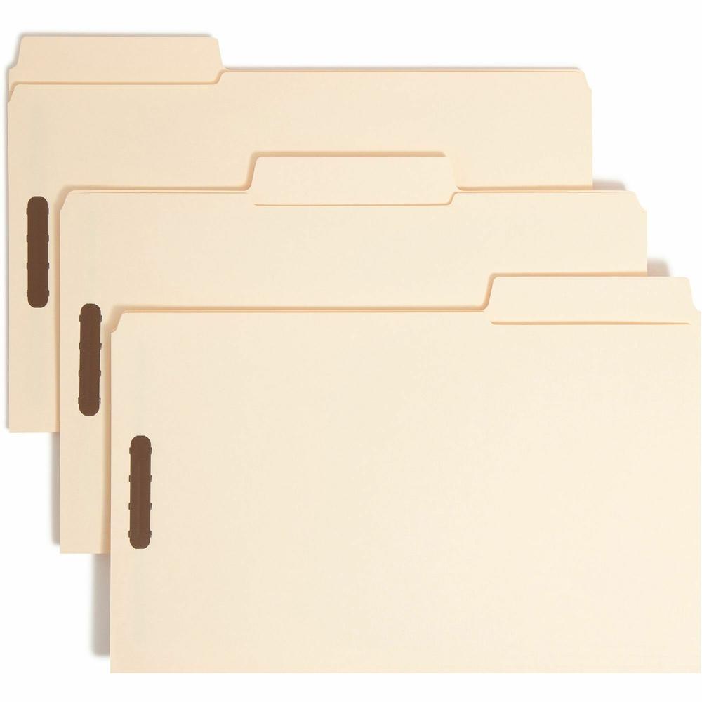 Smead SuperTab 1/3 Tab Cut Legal Recycled Fastener Folder - 8 1/2" x 14" - 3/4" Expansion - 2 x 2K Fastener(s) - Top Tab Location - Right of Center Tab Position - Manila - 10% Recycled - 50 / Box. Picture 1