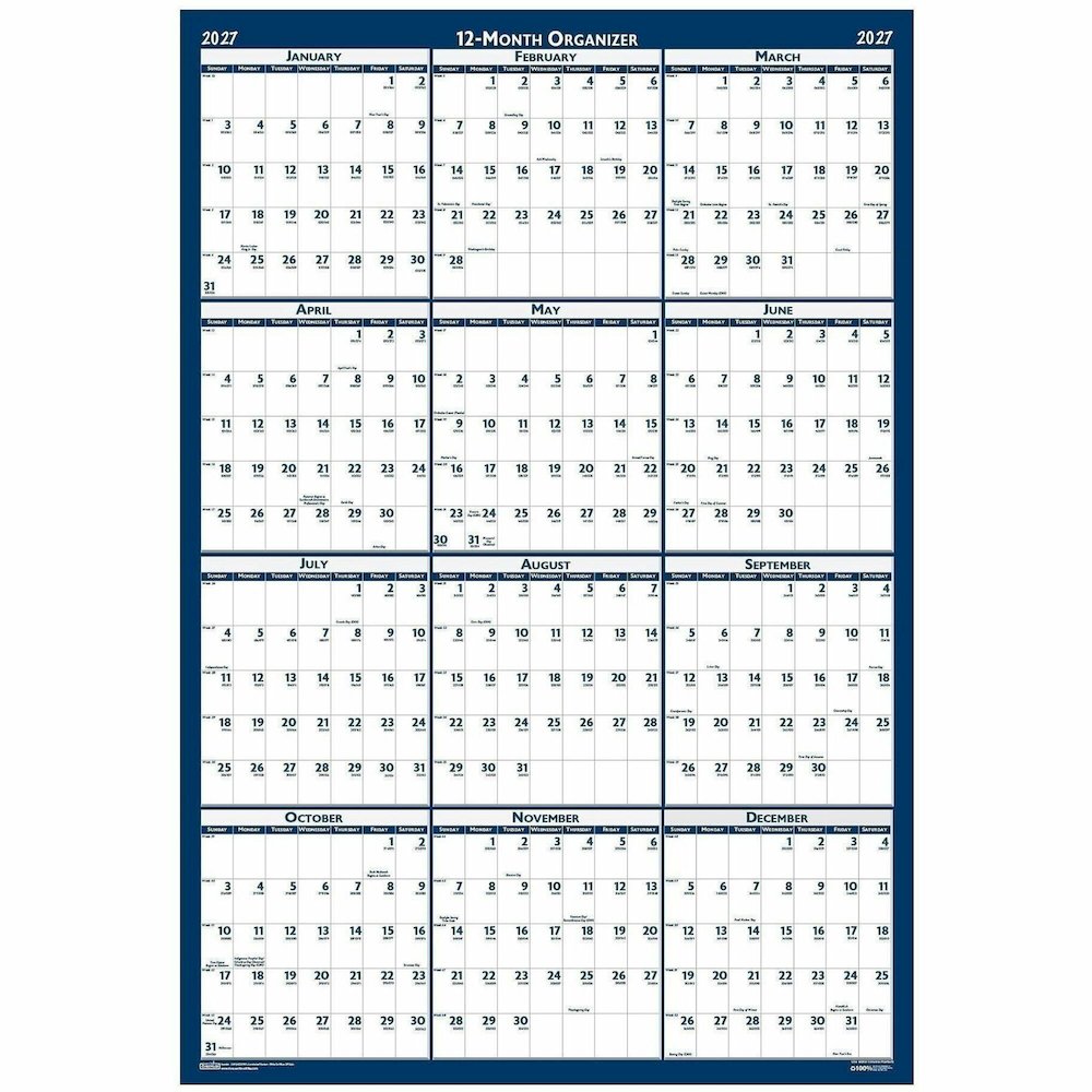House of Doolittle Write-on Laminated Wall Planner - Professional - Julian Dates - Yearly - 12 Month - January 2027 to December 2027 - 32" x 48" Sheet Size - 1.38" x 2" , 1.63" x 1.63" Block - Blue, G. Picture 1