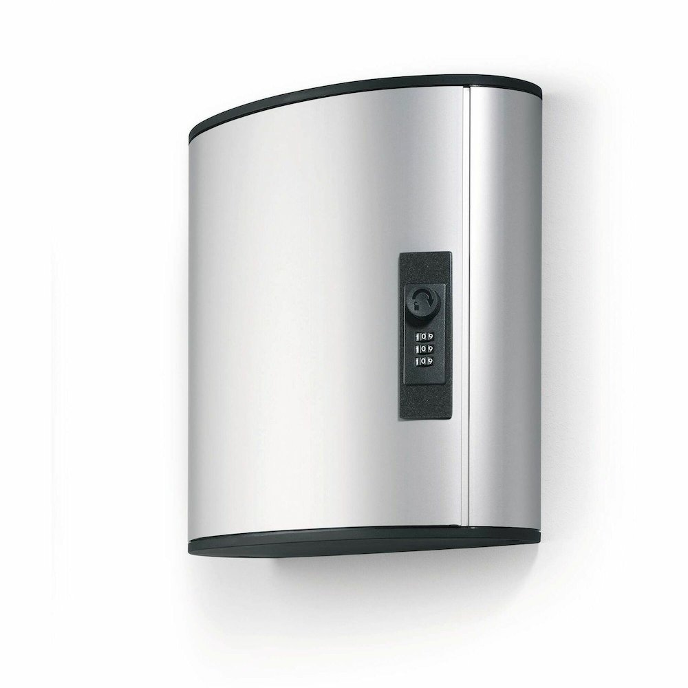 DURABLE Predrilled Brushed Key Cabinet - 11.9" Width x 4.9" Depth x 11" Height - Security Lock - Silver - Aluminum. Picture 1