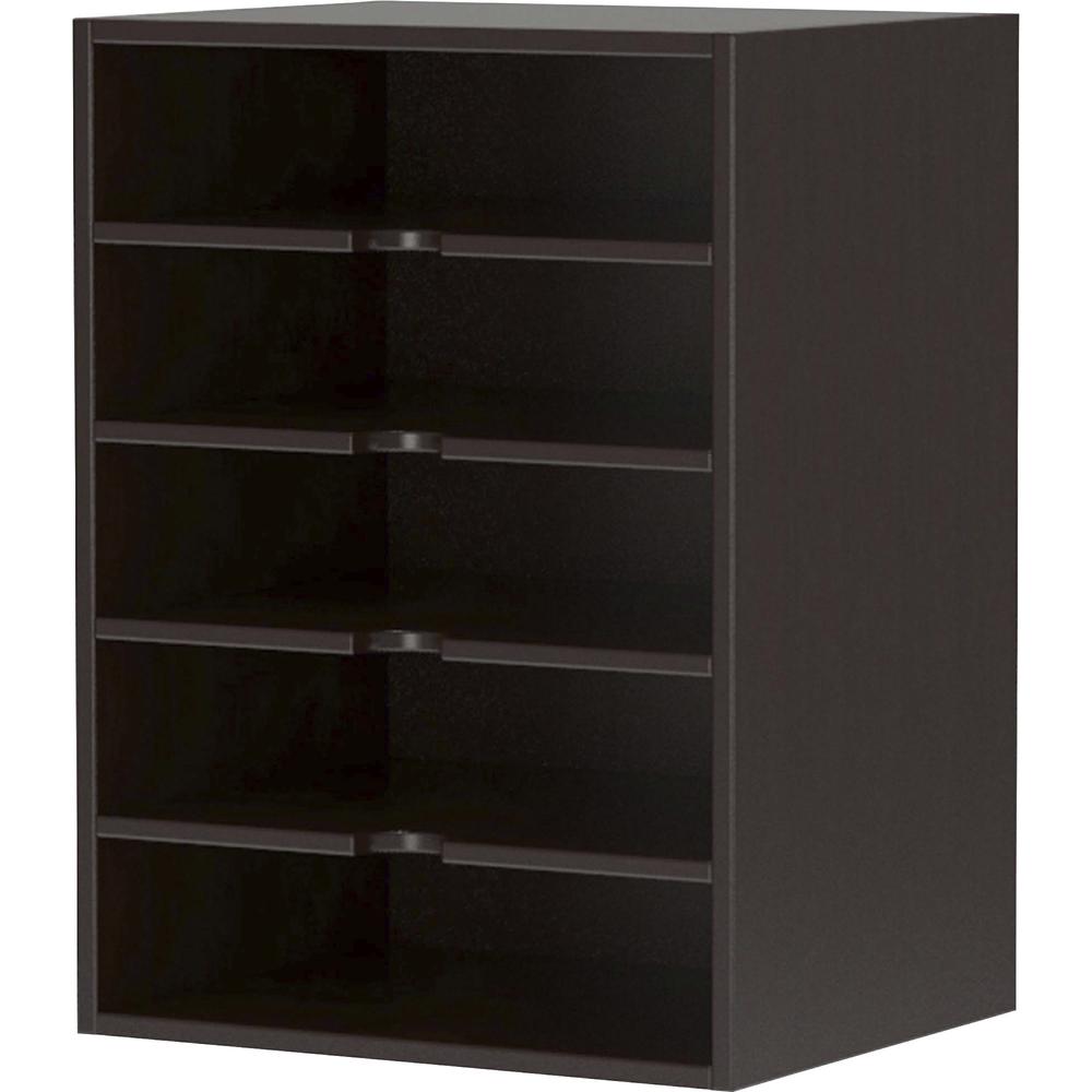 Mayline Aberdeen Series Horizontal Paper Organizer - 15" x 11.8" x 20.3" - Fluted Edge - Material: Particleboard - Finish: Laminate, Mocha. Picture 1