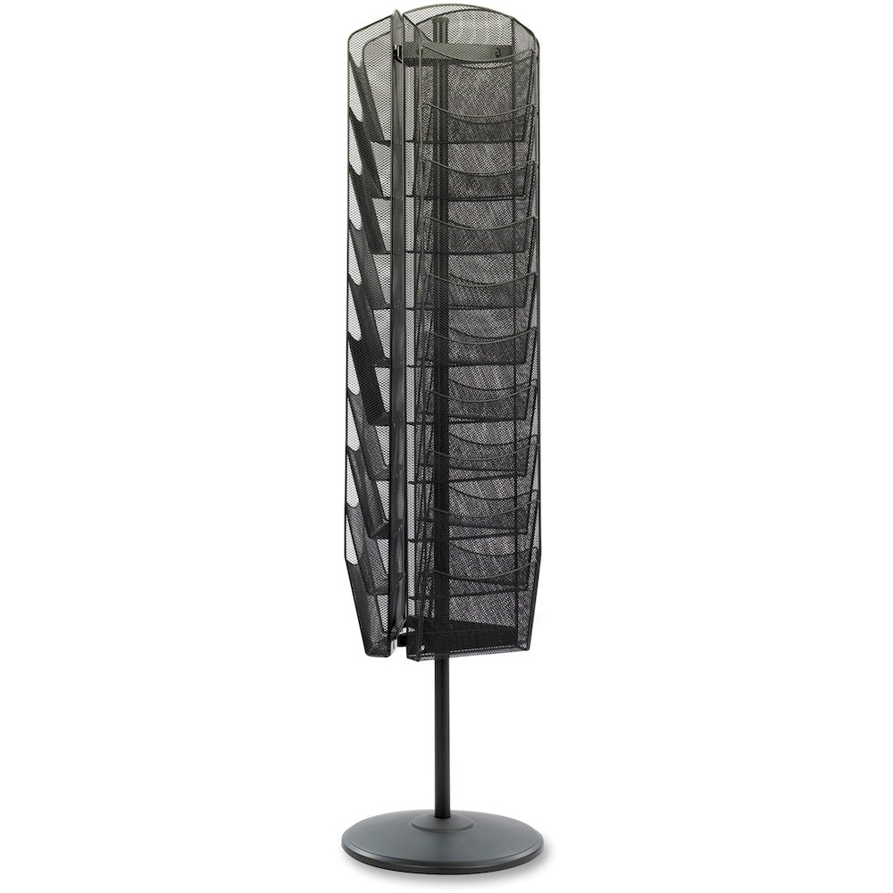 Safco Onyx Rotating Mesh Magazine Rack - 30 Compartment(s) - Compartment Size : 7.50" x 9.75" - 66" Height x 16.50" Width x 16.50" Depth - Floor - Black - Steel - 1 Each. Picture 1